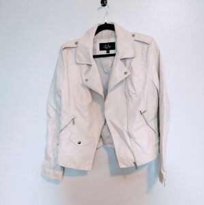 coalition la vegan leather jacket, cream color.  Lined.  Asymmetric zipper, moto